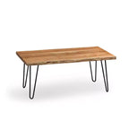 Table Basse Alaterre Furniture en Bois Naturel Marron à Bord Brut avec Pieds en Épingle à Cheveux en Métal