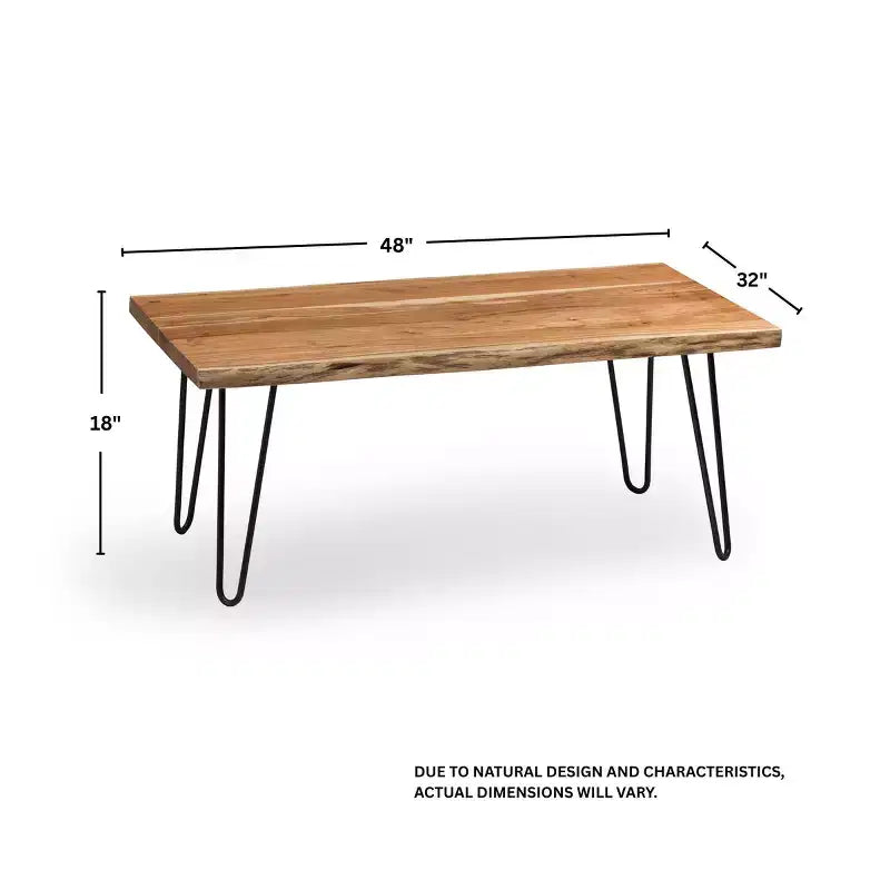 Table Basse Alaterre Furniture en Bois Naturel Marron à Bord Brut avec Pieds en Épingle à Cheveux en Métal