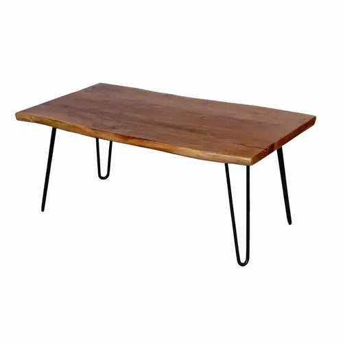 Table Basse Alaterre Furniture en Bois Naturel Marron à Bord Brut avec Pieds en Épingle à Cheveux en Métal