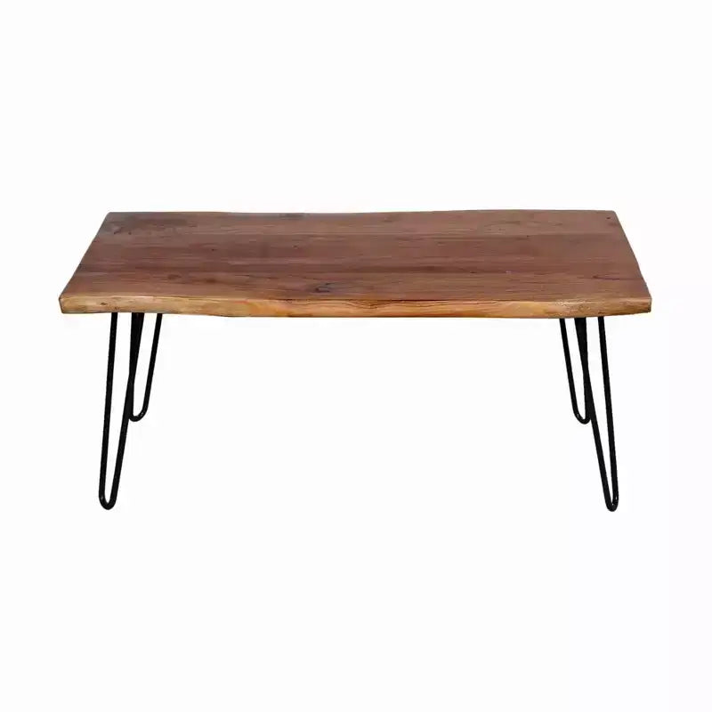Table Basse Alaterre Furniture en Bois Naturel Marron à Bord Brut avec Pieds en Épingle à Cheveux en Métal