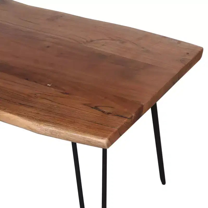 Table Basse Alaterre Furniture en Bois Naturel Marron à Bord Brut avec Pieds en Épingle à Cheveux en Métal