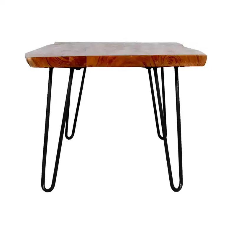 Table Basse Alaterre Furniture en Bois Naturel Marron à Bord Brut avec Pieds en Épingle à Cheveux en Métal