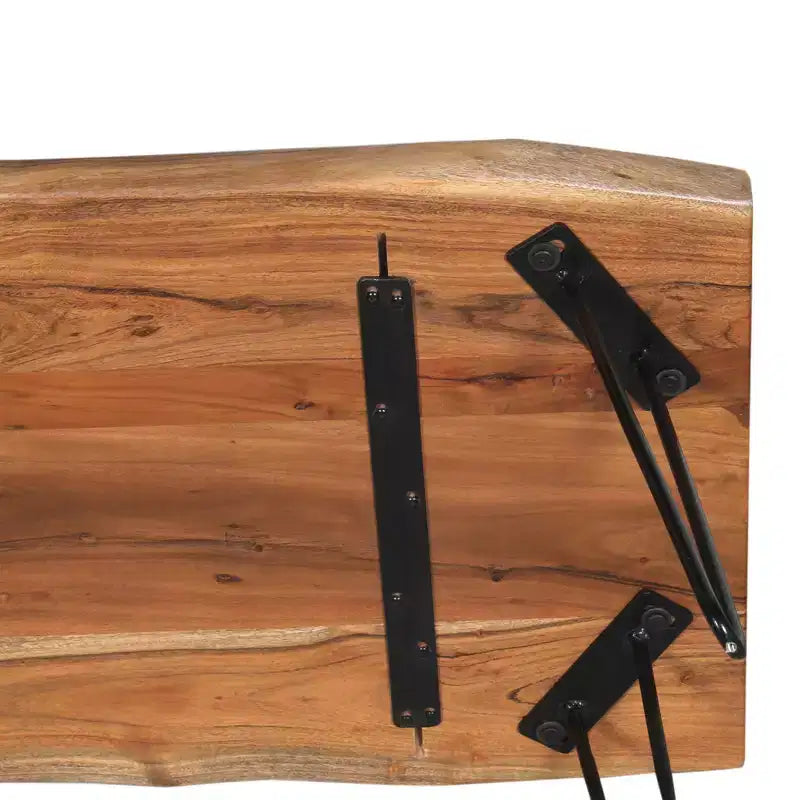 Table Basse Alaterre Furniture en Bois Naturel Marron à Bord Brut avec Pieds en Épingle à Cheveux en Métal