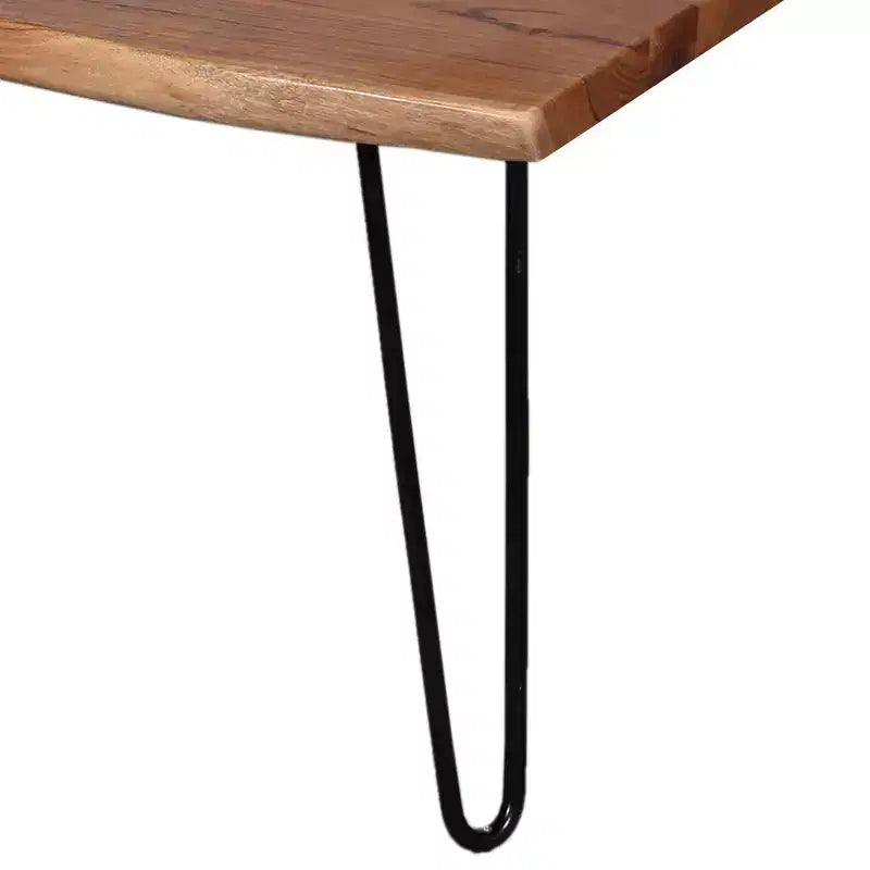 Table Basse Alaterre Furniture en Bois Naturel Marron à Bord Brut avec Pieds en Épingle à Cheveux en Métal