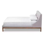 Louvain Moderne et contemporain en tissu d'ameublement Noyer - Lit plateforme finition Grisâtre Beige - Baxton Studio