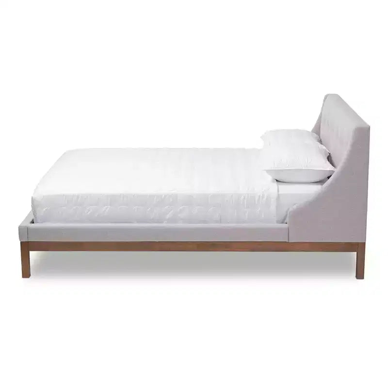 Louvain Moderne et contemporain en tissu d'ameublement Noyer - Lit plateforme finition Grisâtre Beige - Baxton Studio