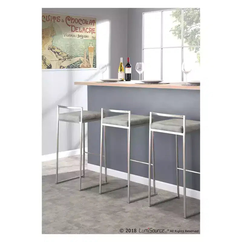 Lot de 2 tabourets de bar empilables contemporains 30 Fuji en acier inoxydable - Lumisource