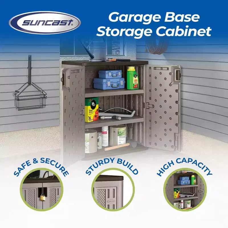 Armoire de rangement basse Suncast 9 pieds cubes avec étagères, platine métallique/ardoise