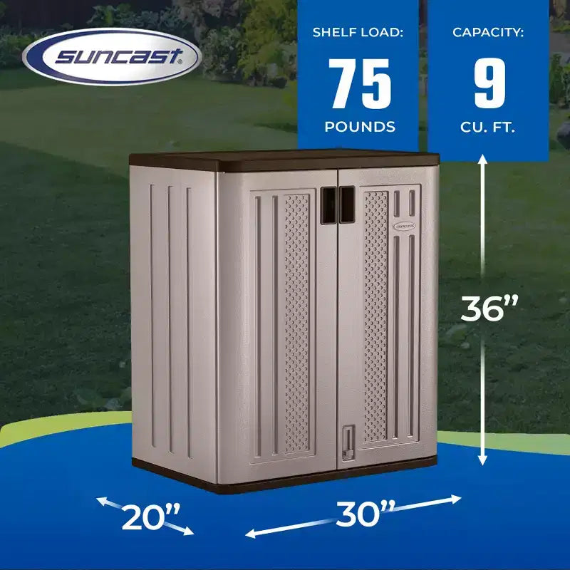 Armoire de rangement basse Suncast 9 pieds cubes avec étagères, platine métallique/ardoise