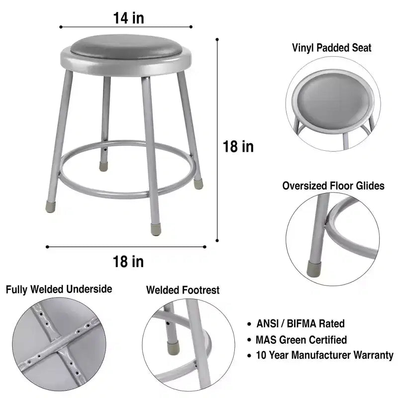 Tabouret de bar 2 places en acier rembourré de vinyle gris robuste - Hampden Furnishings