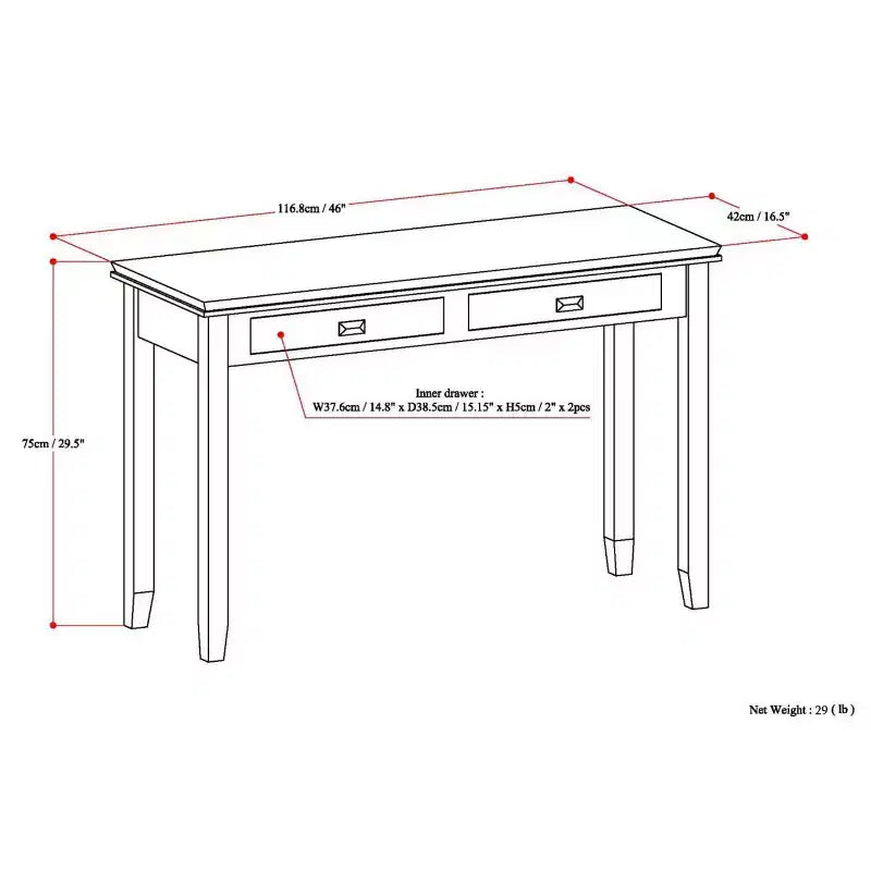 Table console/canapé Wyndenhall en bois massif, 46 po, couleur moka - Stratford