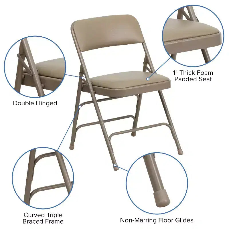 Lot de 4 chaises pliantes en métal rembourrées incurvées HERCULES à triple entretoise et double charnière de Flash Furniture