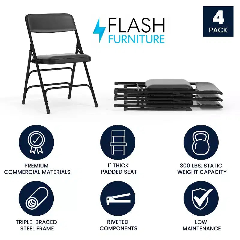 Lot de 4 chaises pliantes en métal rembourrées incurvées HERCULES à triple entretoise et double charnière de Flash Furniture