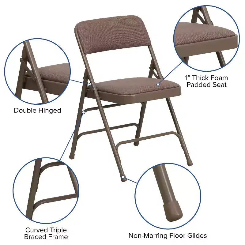 Lot de 4 chaises pliantes en métal rembourrées incurvées HERCULES à triple entretoise et double charnière de Flash Furniture