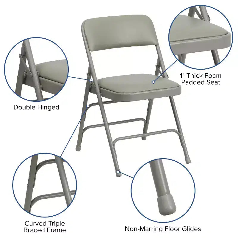 Lot de 4 chaises pliantes en métal rembourrées incurvées HERCULES à triple entretoise et double charnière de Flash Furniture