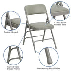 Lot de 4 chaises pliantes en métal rembourrées incurvées HERCULES à triple entretoise et double charnière de Flash Furniture