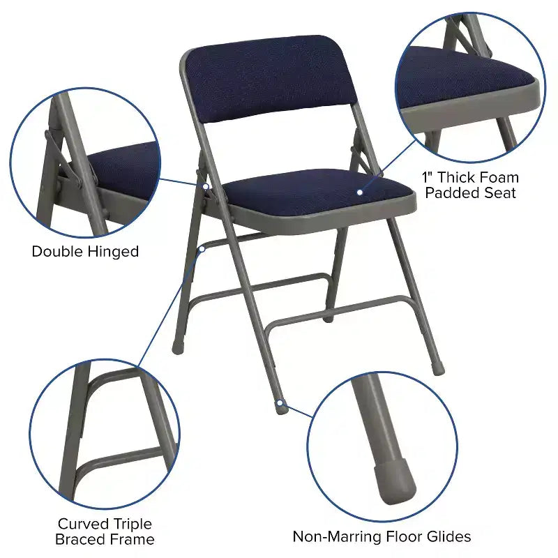 Lot de 4 chaises pliantes en métal rembourrées incurvées HERCULES à triple entretoise et double charnière de Flash Furniture