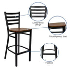 Tabouret de bar de restaurant en métal avec dossier en échelle Flash Furniture