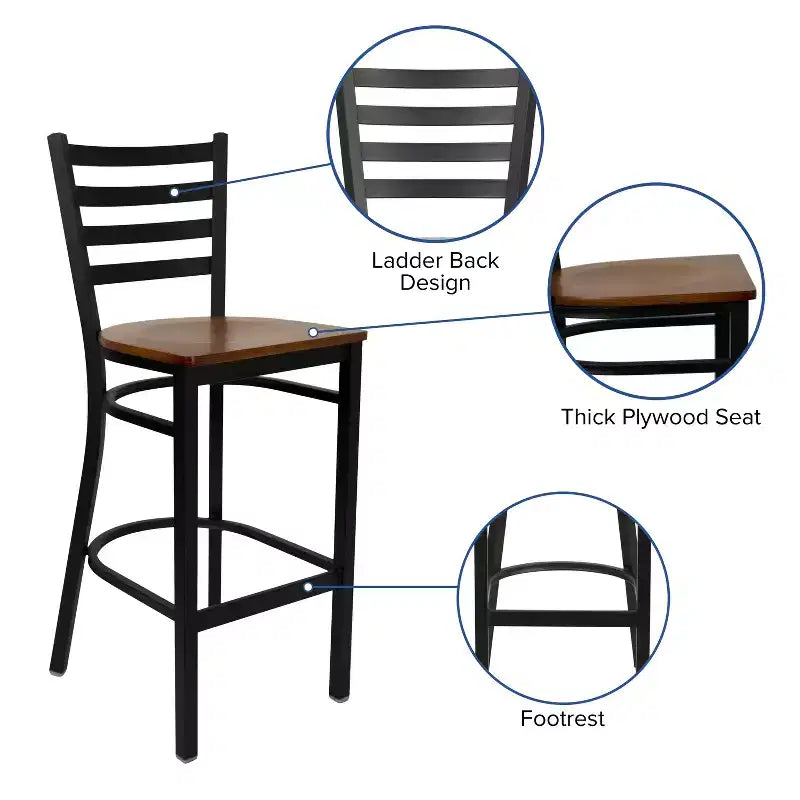 Tabouret de bar de restaurant en métal avec dossier en échelle Flash Furniture