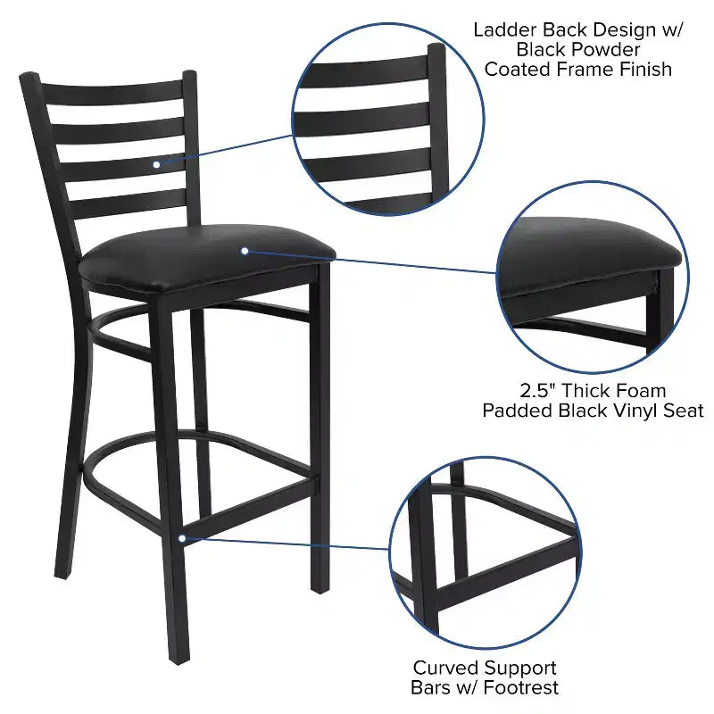 Tabouret de bar de restaurant en métal avec dossier en échelle Flash Furniture