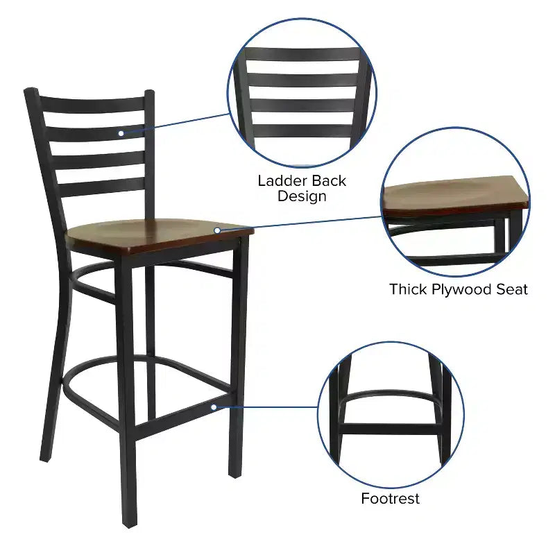 Tabouret de bar de restaurant en métal avec dossier en échelle Flash Furniture