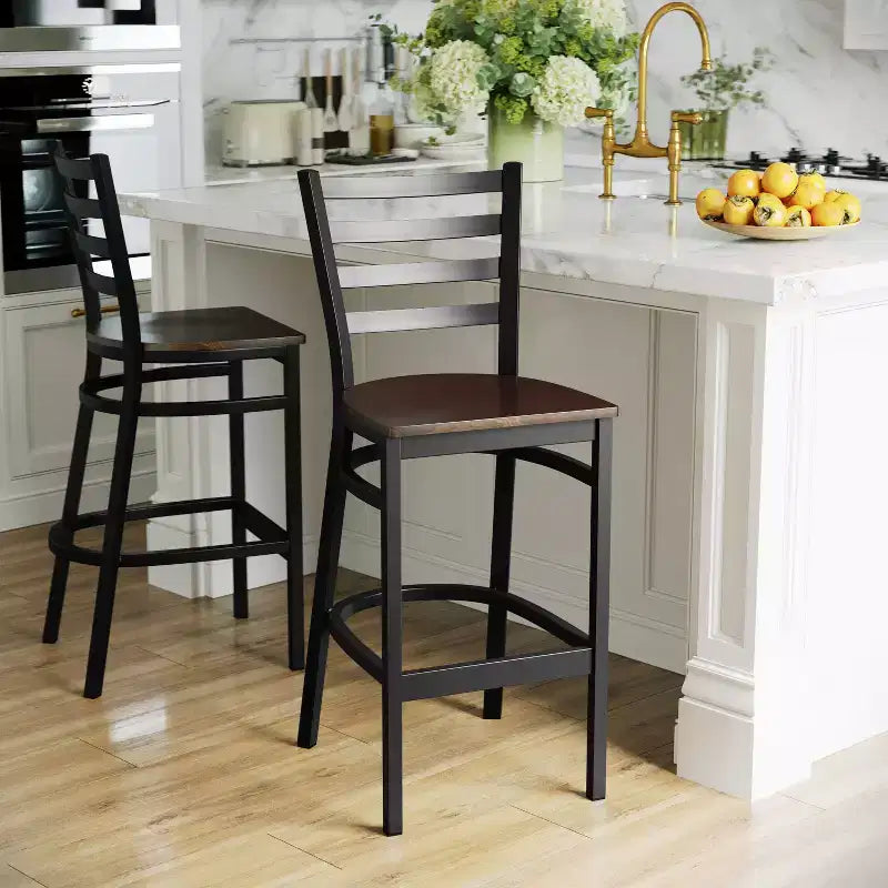 Tabouret de bar de restaurant en métal avec dossier en échelle Flash Furniture