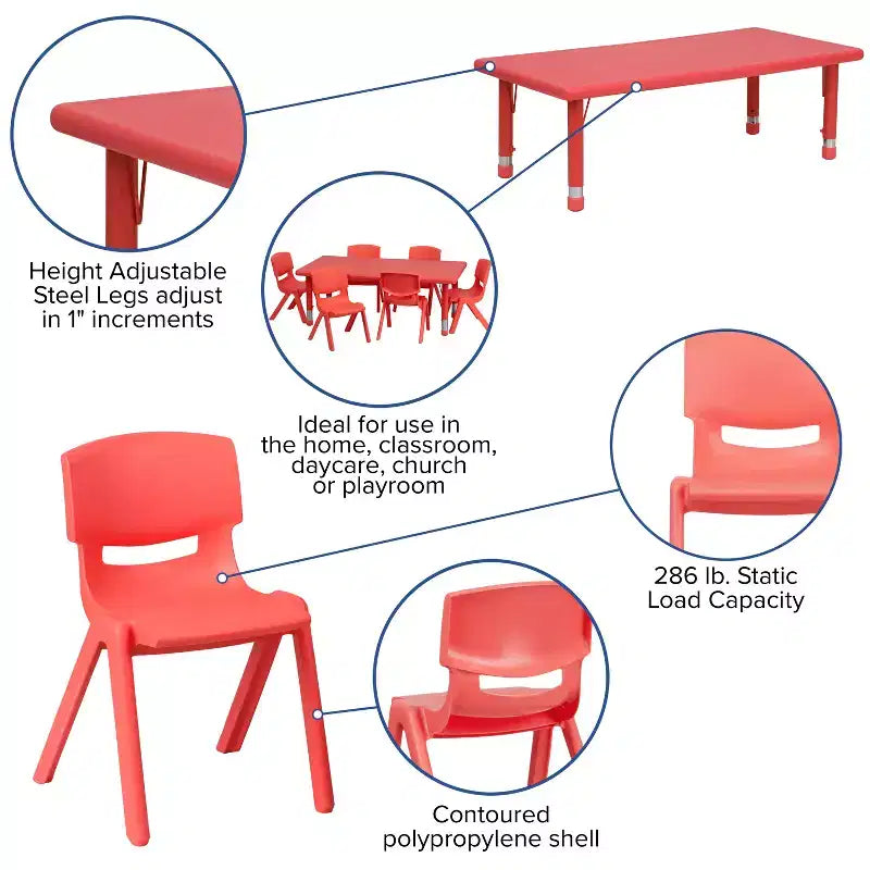 Ensemble de table d'activités rectangulaire en plastique Flash Furniture 24W x 48L réglable en hauteur avec 6 chaises