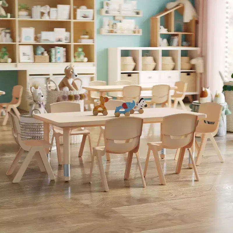 Flash Furniture 24W x 48L Rectangular Plastic Height Adjustable Activity Table Set with 6 Chairs
