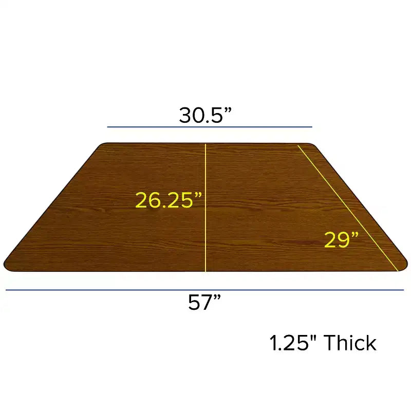 Flash Furniture Table d'activités trapézoïdale en stratifié thermique de 73,66 cm L x 144,78 cm l - Pieds courts réglables en hauteur