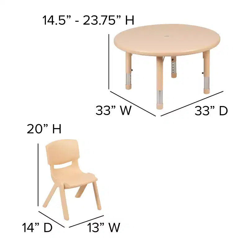 Ensemble de table d'activités ronde en plastique de 33 po réglable en hauteur Flash Furniture avec 4 chaises
