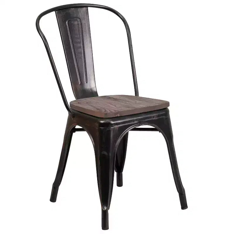 Chaise empilable en métal Flash Furniture avec assise en bois