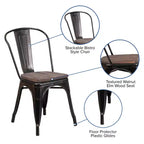 Chaise empilable en métal Flash Furniture avec assise en bois