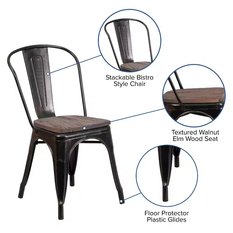 Chaise empilable en métal Flash Furniture avec assise en bois