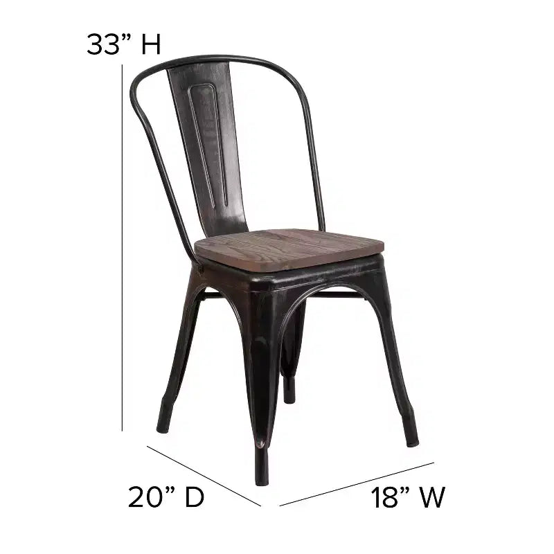 Chaise empilable en métal Flash Furniture avec assise en bois