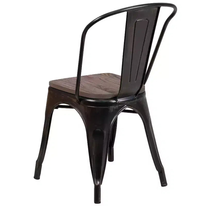 Chaise empilable en métal Flash Furniture avec assise en bois