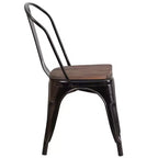 Chaise empilable en métal Flash Furniture avec assise en bois