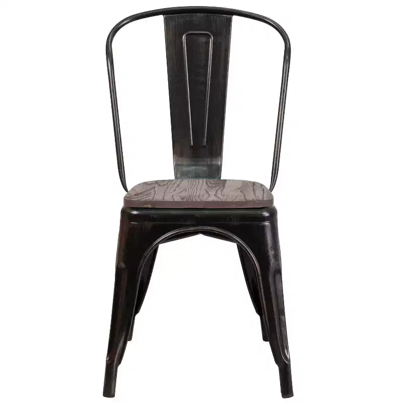 Chaise empilable en métal Flash Furniture avec assise en bois