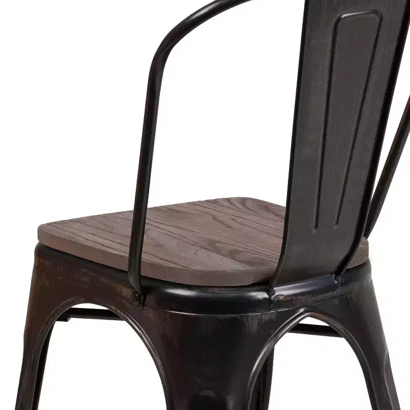 Chaise empilable en métal Flash Furniture avec assise en bois