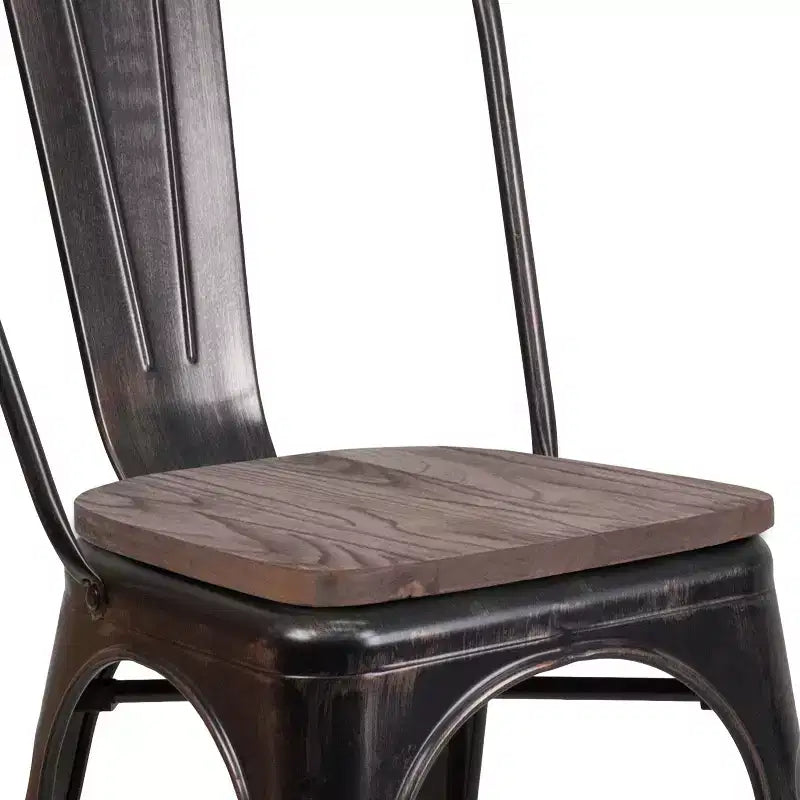 Chaise empilable en métal Flash Furniture avec assise en bois
