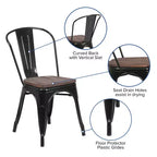Chaise empilable en métal Flash Furniture avec assise en bois