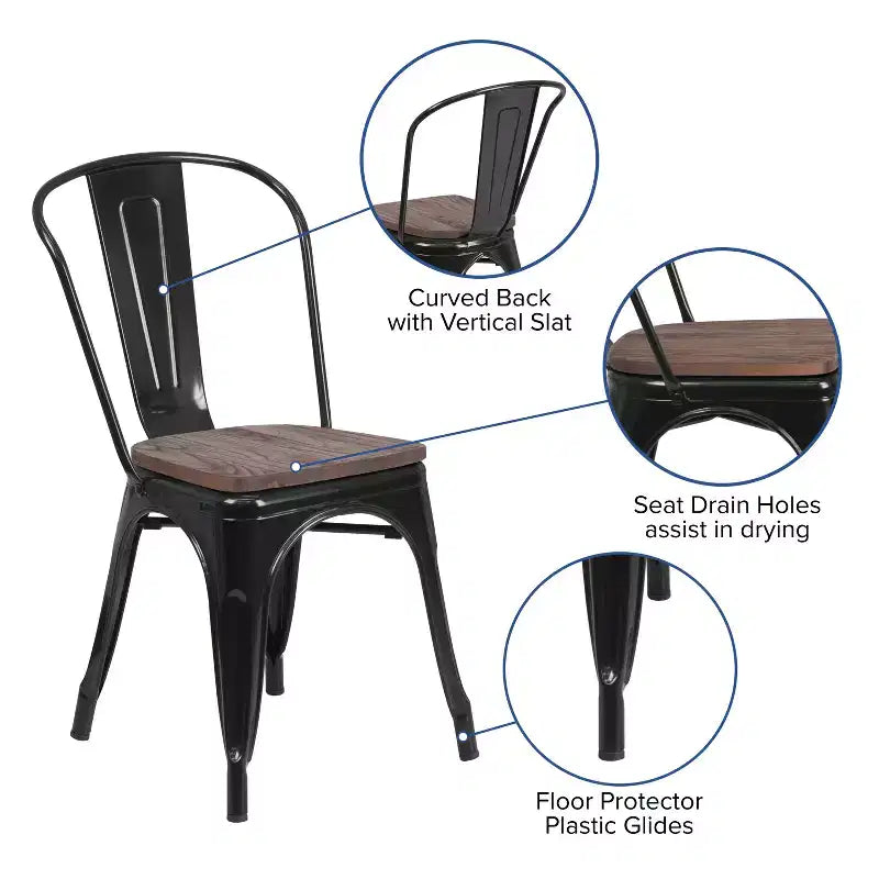 Chaise empilable en métal Flash Furniture avec assise en bois
