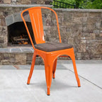 Chaise empilable en métal Flash Furniture avec assise en bois