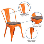 Chaise empilable en métal Flash Furniture avec assise en bois
