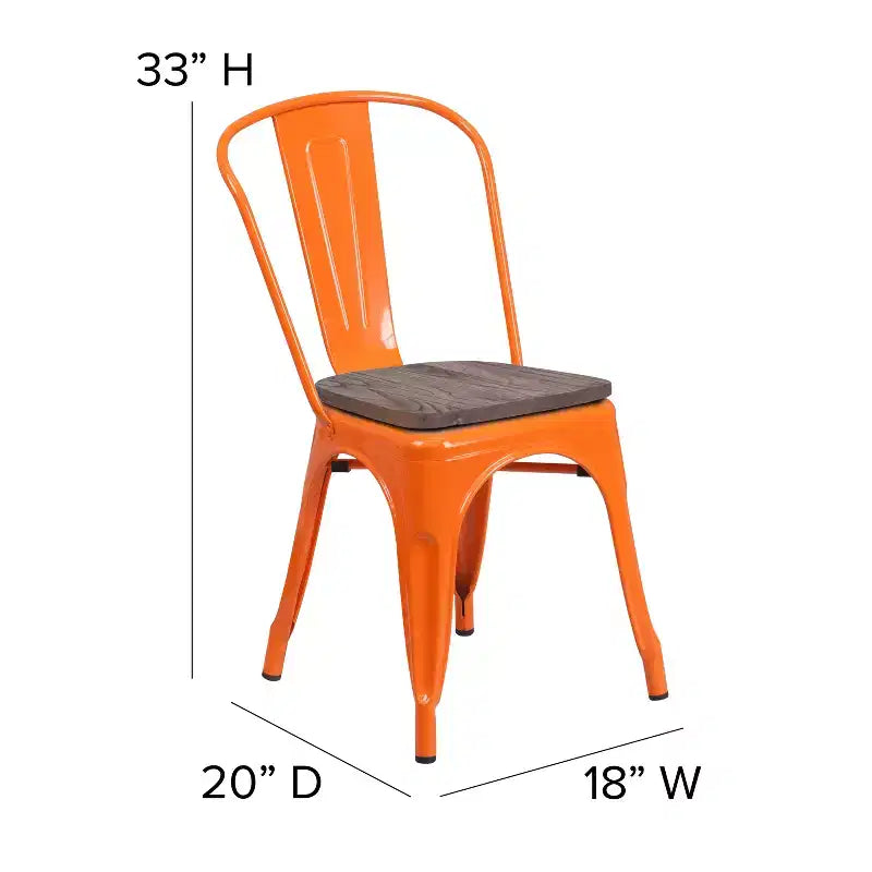 Chaise empilable en métal Flash Furniture avec assise en bois