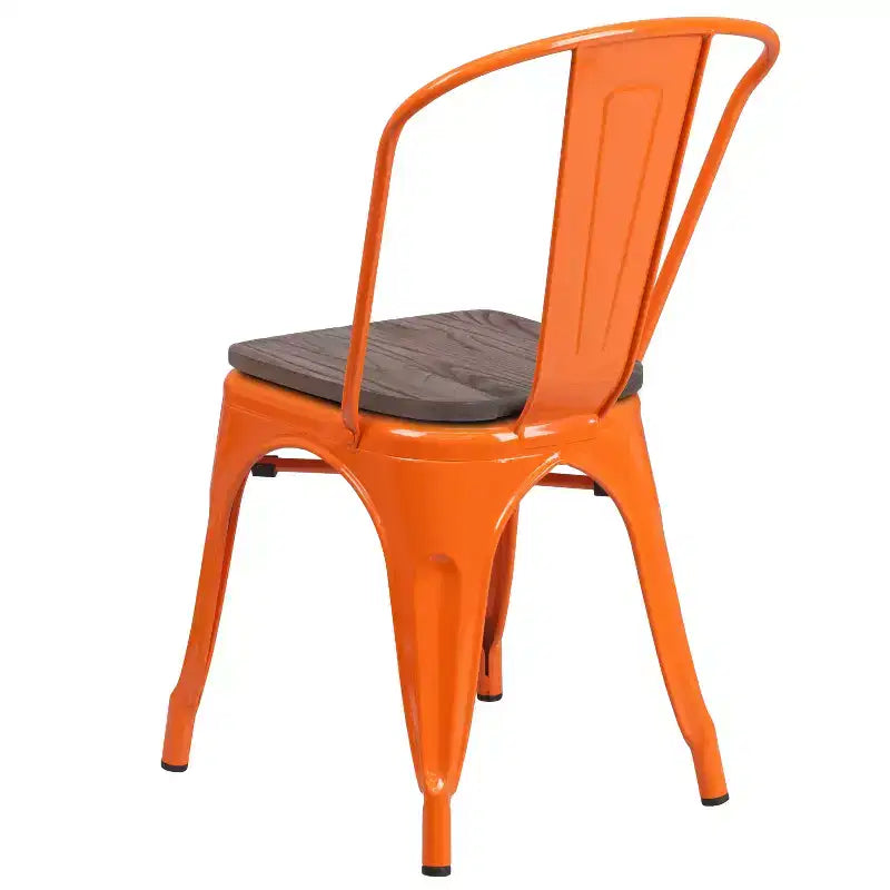 Chaise empilable en métal Flash Furniture avec assise en bois