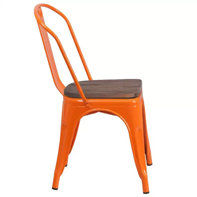 Chaise empilable en métal Flash Furniture avec assise en bois