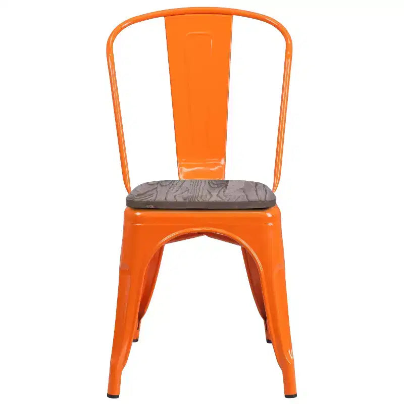 Chaise empilable en métal Flash Furniture avec assise en bois
