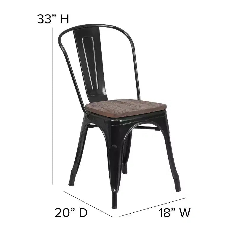 Chaise empilable en métal Flash Furniture avec assise en bois