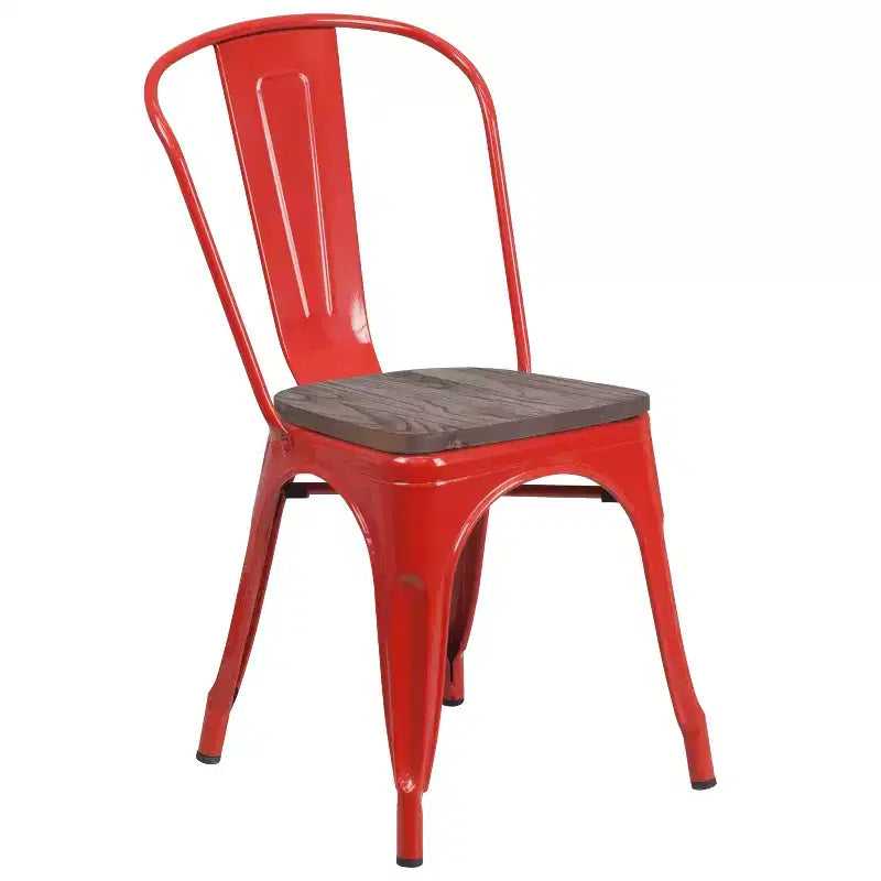 Chaise empilable en métal Flash Furniture avec assise en bois