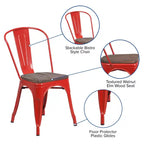 Chaise empilable en métal Flash Furniture avec assise en bois